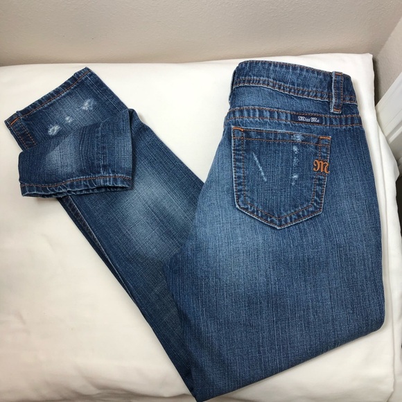 Miss Me Jeans Cotton Distress Ripped Blue Wash MidRise Boyfriend Ankle Jeans 27 - Picture 10 of 15
